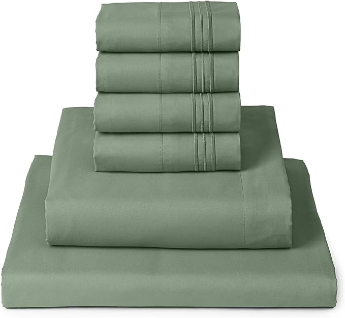 Mellanni California King Sheet Set - 6-Piece Iconic Collection Bedding, (Including 4 Pillowcases), 16-Inch Deep Pocket, Easy Care, Extra Soft, Cooling Sheets, Brushed Microfiber - Sage