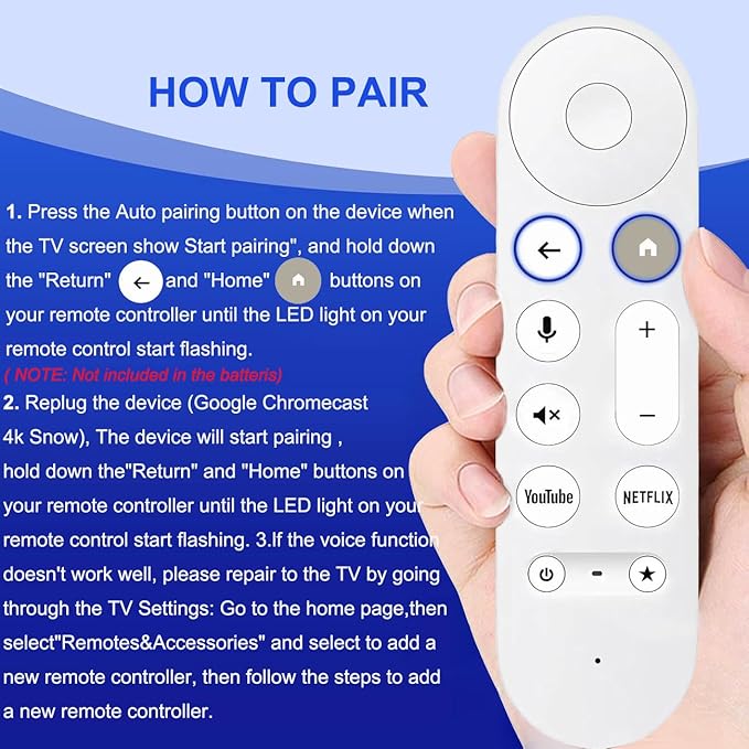 New Replacement Voice Remote Control for Chromecast-Google-TV 4K/ HD, for Google TV Streamer 4K Box, with Voice Function, with 2 Shortcut Buttons