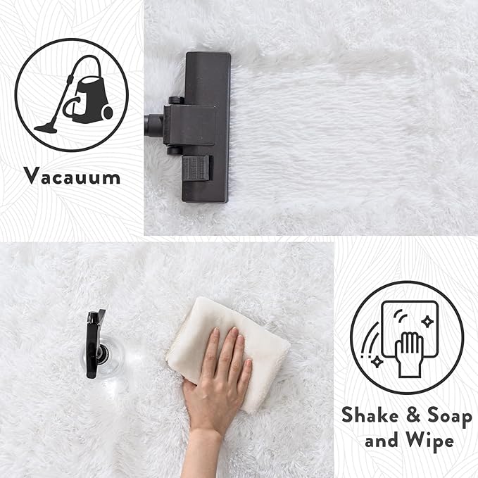 8x10 Fluffy Rugs for Living Room, Soft Large White Shag Area Rug Carpet for Bedroom, Non-Slip Fuzzy Plush Rugs for Home Decor, Cozy Modern Indoor Shaggy Floor Big Rug