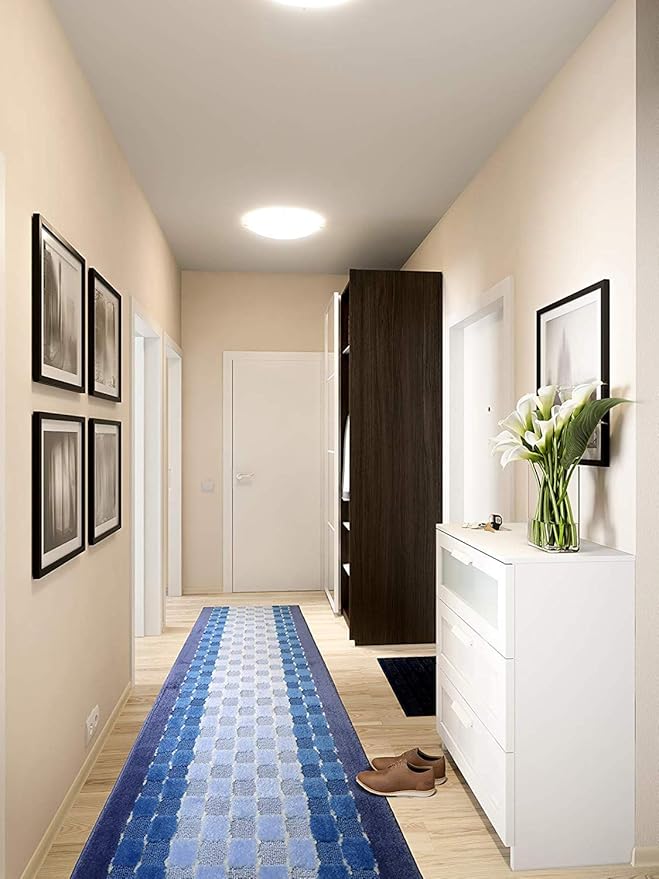 Custom Length Hallway Runner Rug,Slip Resistant,Checkered Blue, 26 Inch X 22 feet, Sold and Priced Per Foot