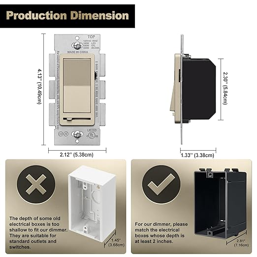 BESTTEN 10 Pack Matte Champagne Gold Dimmer Light Switch, Single Pole or 3-Way, Compatible with Dimmable LED, CFL, Incandescent and Halogen Bulb, 120VAC, Signature Collection, UL Listed