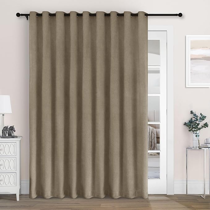 Macochico 120" Wx84 L 100% Blackout Chenille Curtains for Sliding Door Living Room Bedroom, Luxury Drapery for Hotel Home Theater, Palm Thermal Window Treatments with Tieback, Grommet, 1 Panel