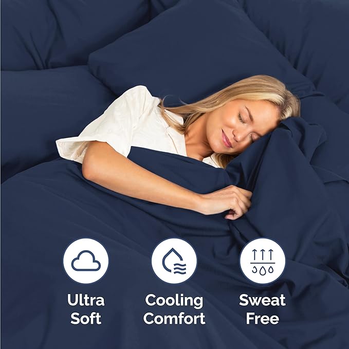 Twin 4 Piece Sheet Set - Cooling, Comfy & Breathable - Hotel Luxury Bedding, Includes Fitted Sheet for Women, Men, Kids & Teens - 1 Flat, 1 Fitted Sheet, 2 Pillowcases with Deep Pockets - Navy Blue