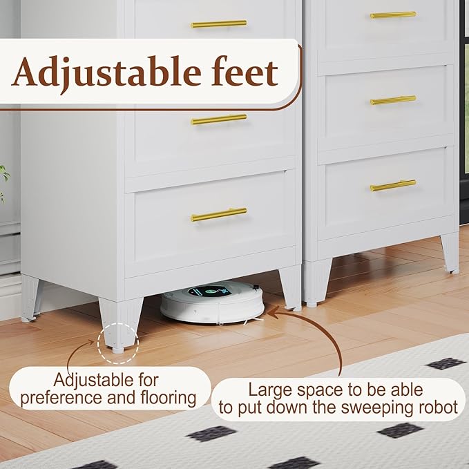 Metal Dresser for Bedroom Tall, White Dressers & Chest of Drawers, 4 Drawer Dresser with Curved Corner, Storage Cabinet with Drawers for Living Room, Entryway, Home Office (White, 24" W)
