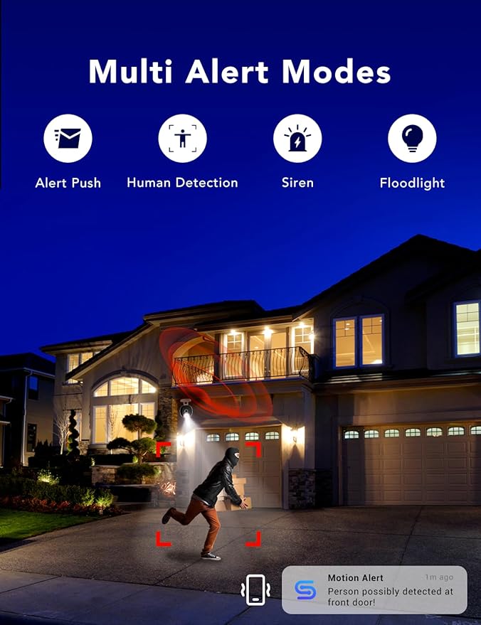 FAMVIVA 2K Security Camera, Outdoor/Indoor for Home, Pet, Baby, Nanny, IP65 Waterproof Color Night Vision, White Light & Siren, Recording, Motion Detection, Compatible with Alexa,White-2P