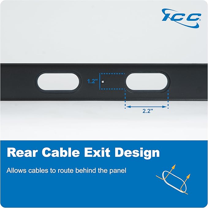 ICC 1U Finger Duct Cable Manager Panel with Cover, Plastic with Metal Back Frame, 3" Depth, Horizontal Cable Management, Rackmount for 19” Network Racks, Black, 6-Pack