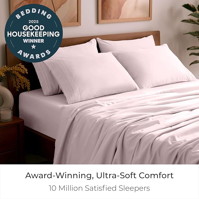 Mellanni Queen Sheet Set - 6-Piece Iconic Collection Bedding, (Including 4 Pillowcases), 16-Inch Deep Pocket, Easy Care, Extra Soft, Cooling Sheets, Brushed Microfiber - Blush Pink