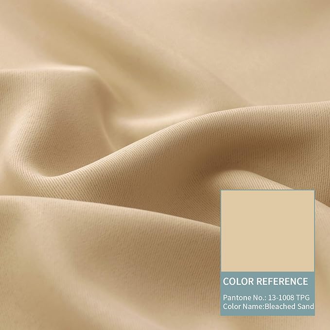 BGment Thermal Insulated 100% Blackout Curtains for Bedroom with Black Liner, Double Layer Full Room Darkening Noise Reducing Grommet Curtain (52 x 63 Inch, Beige, 2 Panels)