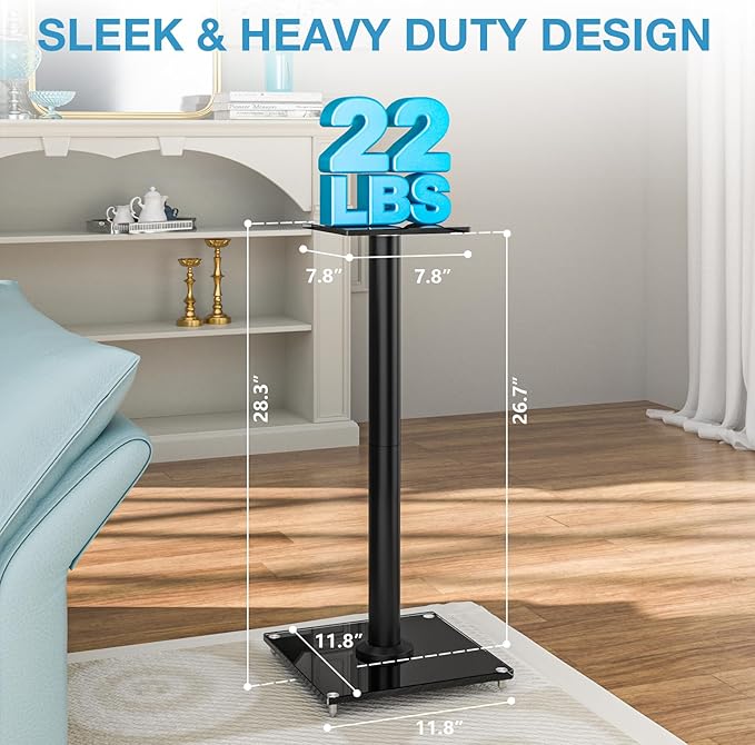YOMT Universal Speaker Stands Pair for Surround Sound, 28 Inch Floor Speaker Stands with Cable Management Holds 22lbs Bookshelf Speaker Satellite Speaker, 1 Pair