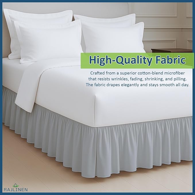 Rajlinen Ruffled Bed Skirt Twin XL, 16 Inch Drop Dust Ruffle with Split Corners, 100% Microfiber Bedskirt with Platform, Three-Sided Coverage Ruffled Gathering Design, Light Grey