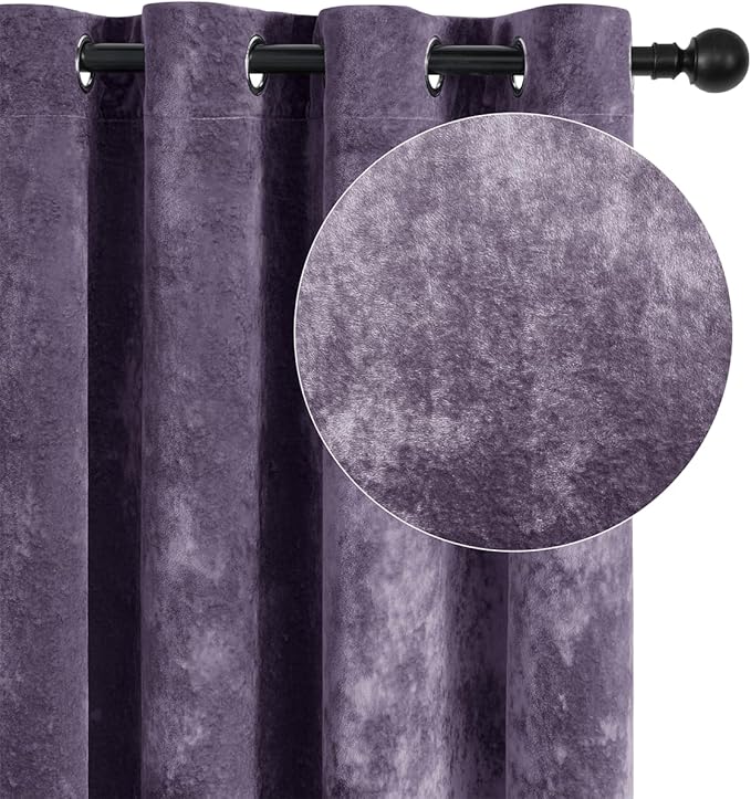 SMILETIME Lilac Purple Crushed Velvet Curtains 52x96 inch Luxurious Thermal Insulated Soundproof Drapes for Living Room Bedroom Office Soft and Durable Light-Filtering Window Treatments, 2 Panels