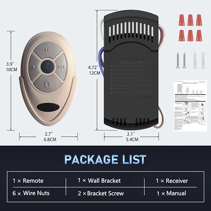 Universal Ceiling Fan Remote Control Kit Replacement for Harbor Breeze Hampton Bay Litex Hunter, 3-Speed Light Dimmer with FAN28R Receiver, Replace FAN-35T KUJCE9603 L3HFAN35T1