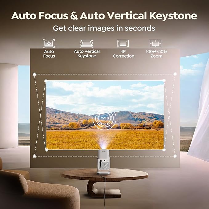 [4K Support/Auto Focus/360°Adjustable Stand]Smart-Projector-4K with WiFi 6 and Bluetooth5.2, Native 1080P Mini Portable Projector, Dolby Audio, TOPTRO Outdoor Movie Proyector Compatible with Netflix