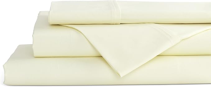 Linen Home 100% Cotton Percale Sheets King Size, Cream, Deep Pocket, 4 Pieces Set - 1 Flat, 1 Deep Pocket Fitted Sheet and 2 Pillowcases, Crisp Cool and Strong Bed Linen