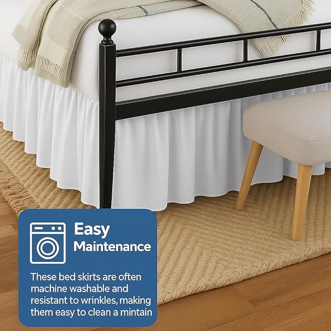 Ruffled Bed Skirt Split Corners with Platform, Tailored Fit Hotel Quality Wrinkle Free Ultra-Soft Microfiber Dust Ruffle, Upto 10 Inch Drop, Twin, White