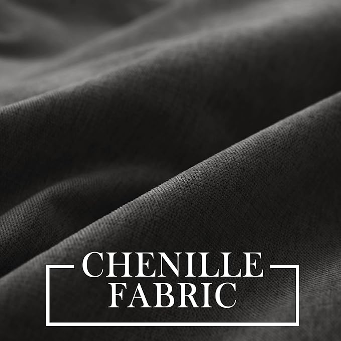 Macochico 120" Wx84 L 100% Blackout Chenille Curtains for Sliding Door Living Room Bedroom, Luxury Drapery for Home Theater, Charcoal Grey Thermal Window Treatments with Tieback, Grommet, 1 Panel