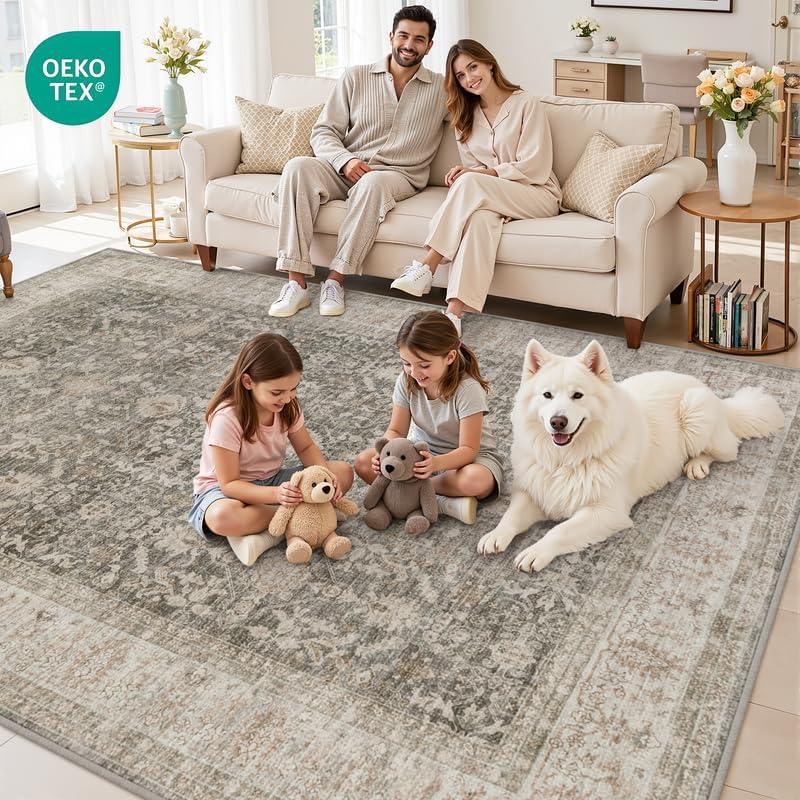 Area Rugs 9x12 Living Room: Bedroom Washable Carpet Warm Taupe - Image 7