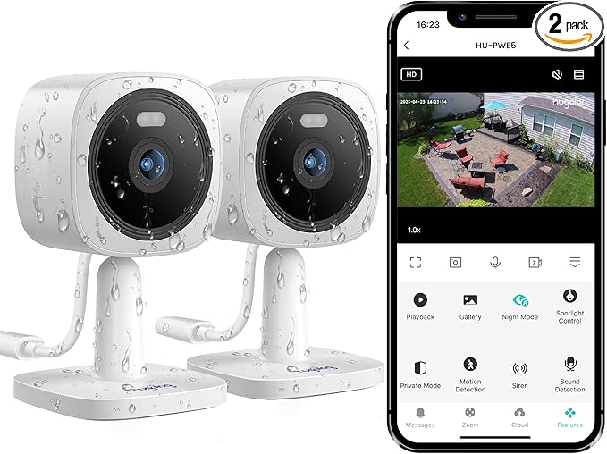 Hugolog 2K 3MP Outdoor Indoor Security Cameras for Home Security, Home Camera with Starlight Color Night Vision,Built-in Spotlight,Motion Detection,2-Way Talk,US Cloud & Local Storage,Works with Alexa