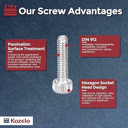 Kozelo 60pcs Socket Head Cap Screws - [M1.4-0.3 x 6mm] 304 Stainless Steel Allen Socket Drive for Electrical Motor 3D Printing Fan Engine Replacement Use, Silver