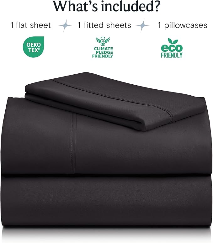 LuxClub 3 PC Twin Sheet Set, Deep Pockets Wrinkle Free Cooling Bed Sheets Hotel Bedding for Women, Men, Kids & Teens, Includes 1 Fitted Sheet, 1 Flat Sheet and 1 Pillowcase-Silky Soft Black