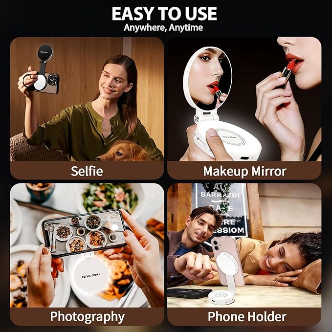 CMUBH Magnetic Selfie Light for MagSafe iPhone: 3 Light Modes, Rechargeable 360° Rotatable LED Phone Ring Fill Light with Mirror for Photography, Makeup, TikTok, Zoom, Video Conference, White