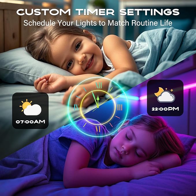 CHARKEE LED Strip Lights 110ft, Music Sync RGB LED Strip Lights for Bedroom/Gaming/Wall Decoration, Color Changing Bluetooth Led Lights IR Remote& APP Control, DIY(Dual-Side Power)