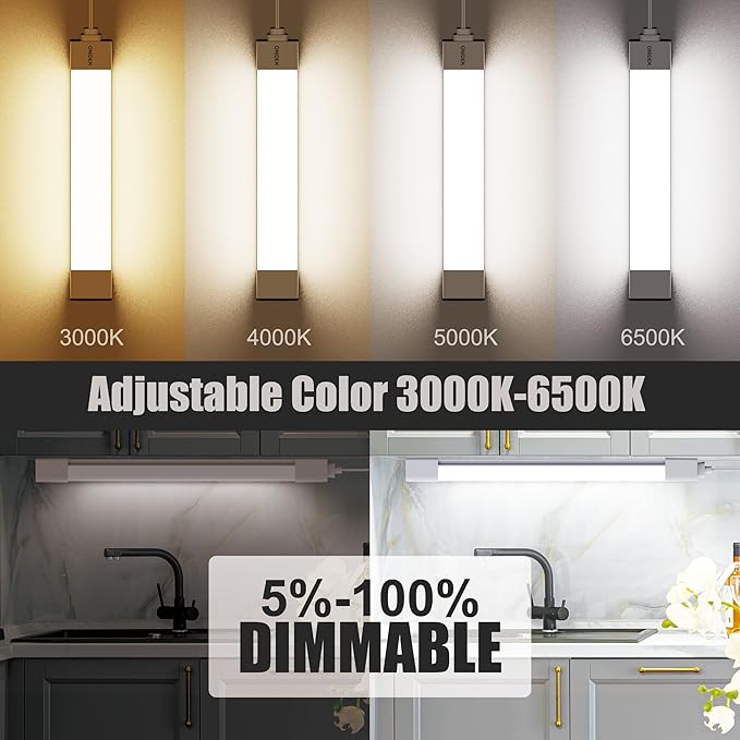 ONIDEK Under Cabinet Lights with Plug. 2700K-6500K Dimming and Color. with Wireless Control Panel and Remote Control.25W 2500LM for Garage, Kitchen, Bathroom, Closet, Office (36 inch-2PCS)