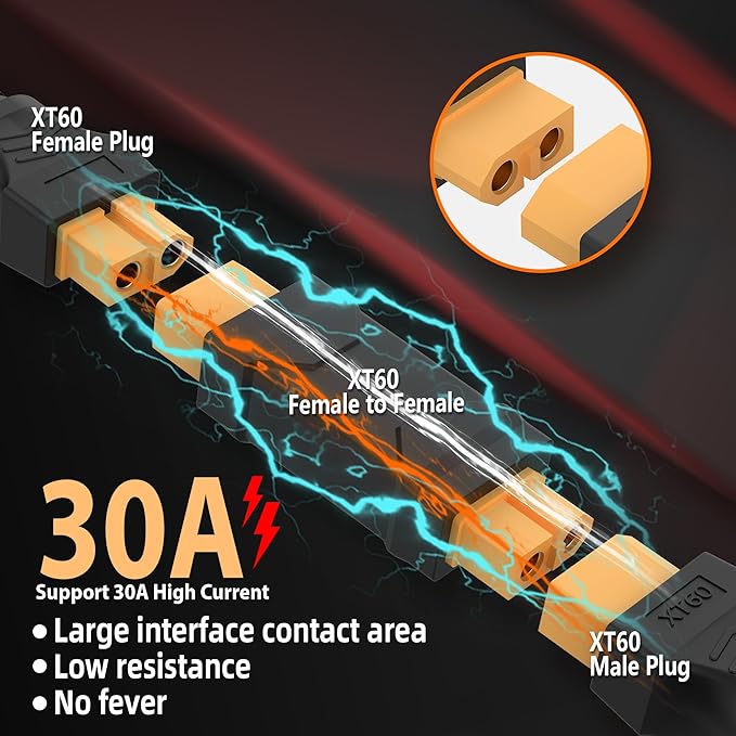 Magiclifee Upgrated XT60 Male to Female Connector Adapter,XT60 Connector No Wire Adapter for Energy Storage Power,Outdoor Power, Compatible with RC Drones, Toy Cars Boat etc