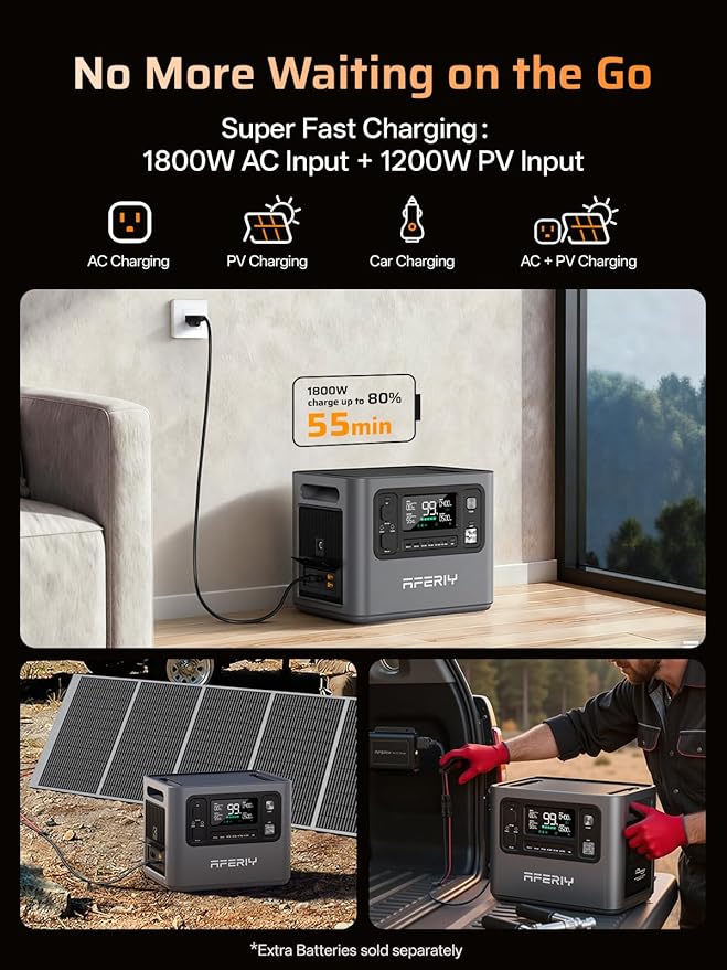 AFERIY 4096Wh Portable Power Station,P280 with 1 Extra Battery,120V 2800W Expandable Capacity LiFePO4 Battery Backup,Solar Generator for Home Use,Outdoor Camping,Power Outage,Camping,RV,Emergencies