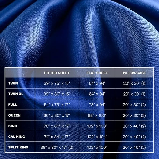 LUXOME Luxury Sheet Set | 100% Rayon (Viscose) from Bamboo | Twin XL - Sapphire | Deep Pockets | 3-Piece Set (Fitted, Flat, Pillowcase)
