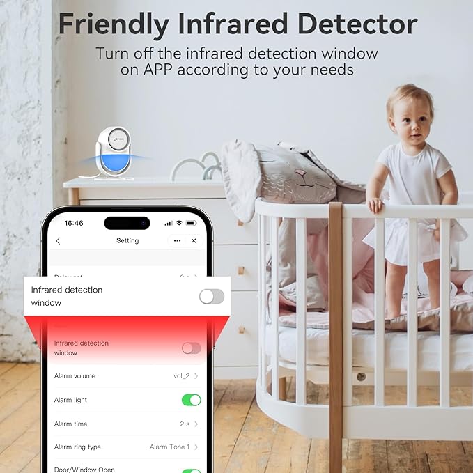 CPVAN WiFi Motion Sensor Alarm, 125dB Wireless DIY Smart PIR Motion Detector with Door/Window Sensor for Home Security System - On Spot Alarm & APP Alert, White