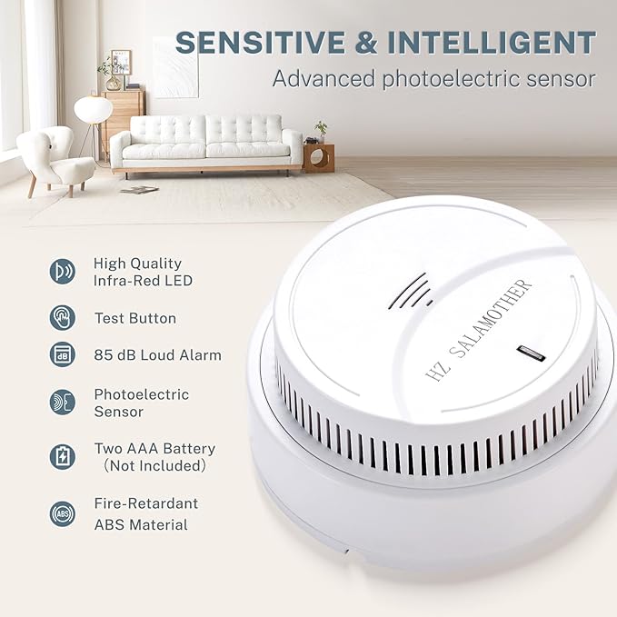 Smoke Detector 1 Pack,Fire Alarms Smoke Detectors with Photoelectric Technology with LED Lndicator and Test Button,Smoke Alarm for Home,Bedroom,Kitchen