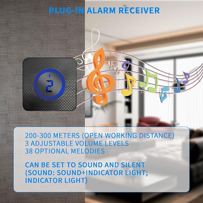 Qumox Solar-Powered Driveway Alert System - Wireless Motion Sensor Doorbell with Weatherproof Design for Home and Business Security (1 Sensor & 1 Receiver)
