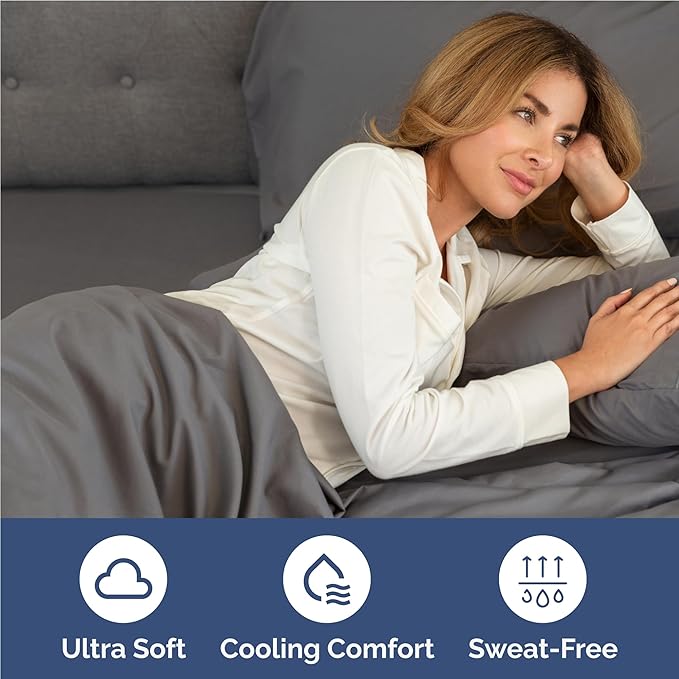 Twin XL 4 Piece Sheet Set - Cooling, Comfy & Breathable - Hotel Luxury Bedding, Includes Fitted Sheet for Women, Men, Kids & Teens - 1 Flat, 1 Fitted Sheet, 2 Pillowcases w/Deep Pockets - Dark Grey