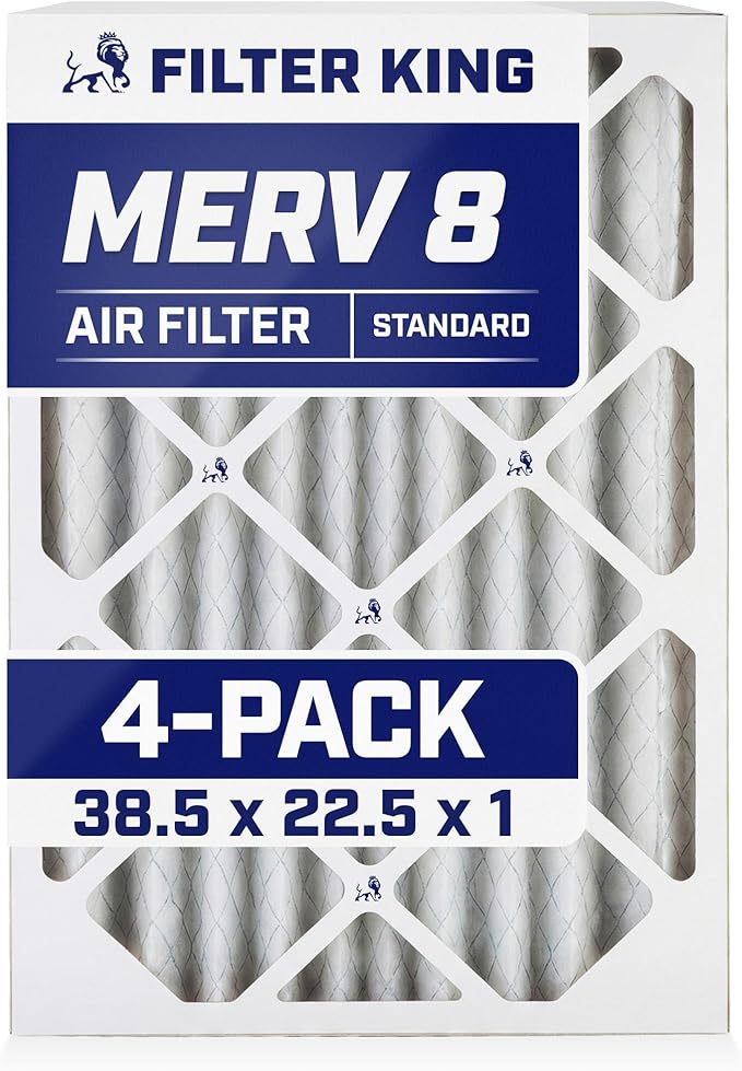 Filter King 38.5x22.5x1 Air Filter | 4-PACK | MERV 8 HVAC Pleated A/C Furnace Filters | MADE IN USA | Actual Size: 38.5 x 22.5 x .75"