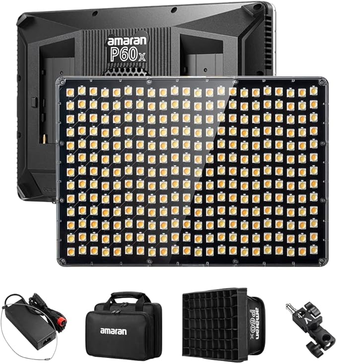 Aputure Amaran P60x 60W Output Bi-Color Lensed LED Panel Video Light 5070+ lux, CRI 95+, TLCI 97+, Color Temperature 3200K~6500K, APP Control & 4 Built-in Lighting FX, Softbox, Carring Case