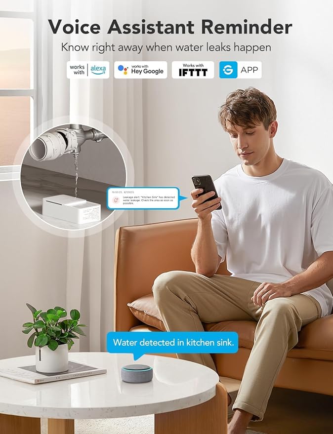 GoveeLife Premium Smart Water Leak Detector 2 with 1968ft Ultra-Long Range, WiFi Water Sensor with SMS/Email/APP Push and Sound Alarm, 5-Year Battery Life, Suitable for Home, Basement, Kitchen, 4 Pack