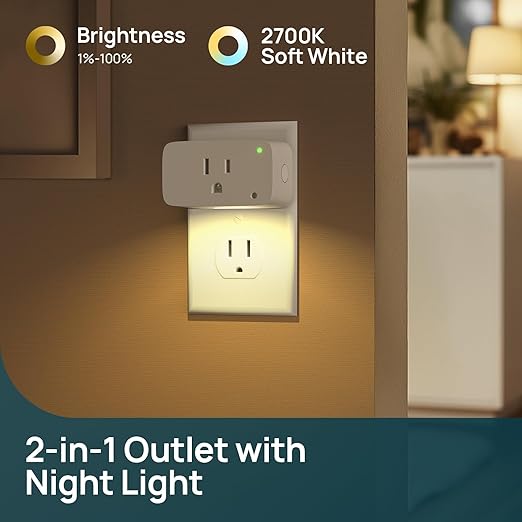 Linkind Matter Smart Plug with LED Night Light, Work with Alexa, Apple Home, Google, Smart Outlet 15A/1800W, Dusk to Dawn, Plug in Wall, Timer&Schedule, ETL&FCC Certified, 2.4GHz Wi-Fi Only, 1 Pack
