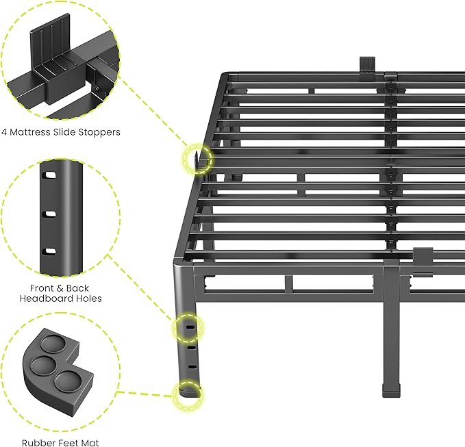 NKZ Twin XL Bed Frame 14 Inch, Metal Bed Frame & Box Spring 2 in 1 Platform with Round Corner Legs, 4000lbs Weight Capacity Reinforced Metal Frame, Headboard Hole, Noise-Free, Easy Assembly