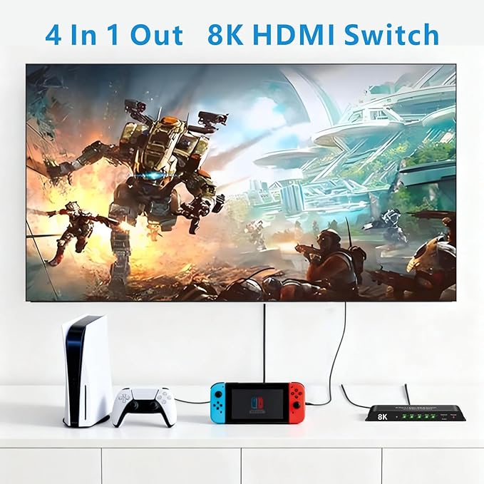 iArkPower 8K HDMI Switch 4 in 1 Out 4K@120Hz HDMI Switcher Support HDR10+, Dolby Vision, Dolby Atmos, VRR, ALLM, CEC