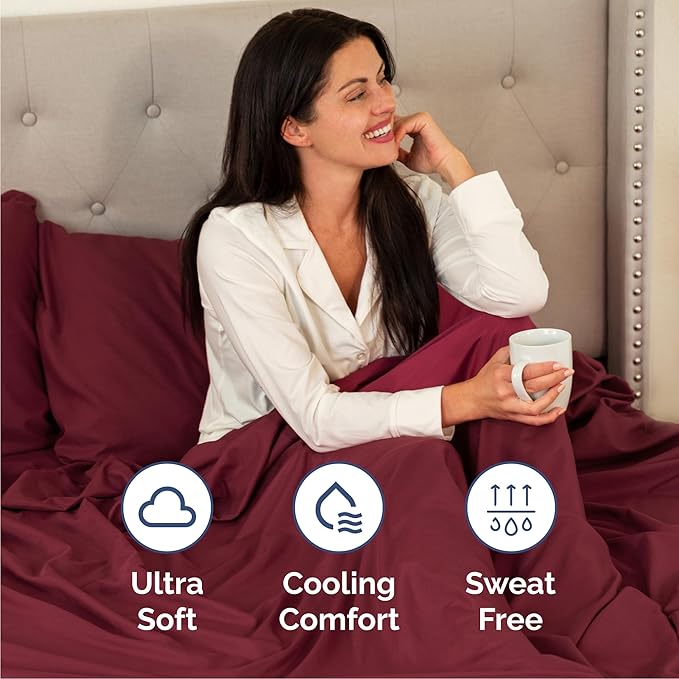 Cal King 6 Piece Sheet Set - Cooling, Comfy & Breathable - Hotel Luxury Bedding, Includes Fitted Sheet for Women, Men, Kids & Teens - 1 Flat, 1 Fitted Sheet, 4 Pillowcases w/Deep Pockets - Burgundy