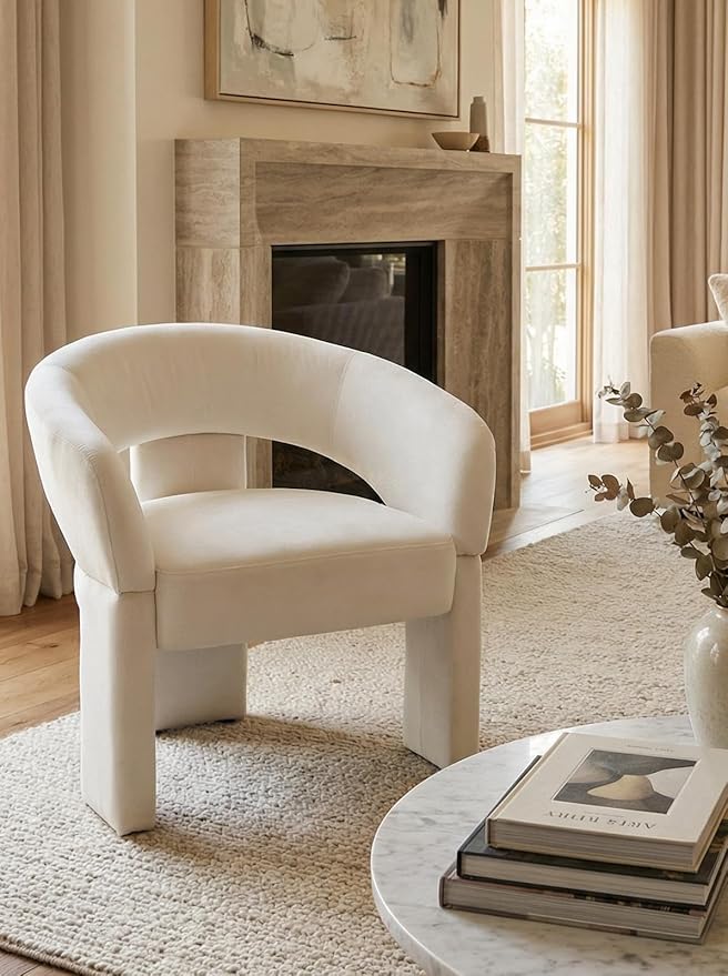 LukeAlon Mid Century Modern Velvet Accent Chairs Set of 2 – Round Barrel Back Armchairs, Comfy Upholstered Lounge Chairs for Living Room, Bedroom, Office, Waiting Rooms, Beige