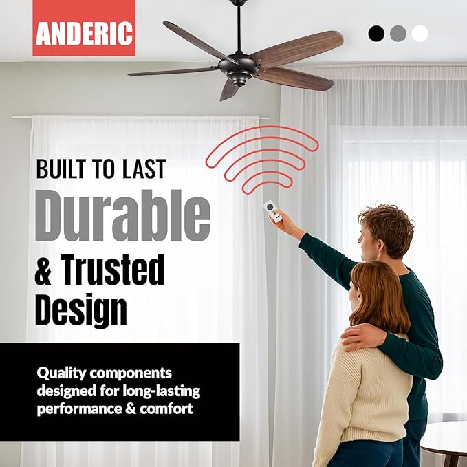 Anderic RH786R/RR787T-KIT 6-Speed DC Ceiling Fan Remote Control Kit Replacement for Casablanca Fanimation Slinger Holliston Panama Stealth Fellini – Light Dimmer, Reverse Function - CHQRH787T RH786R