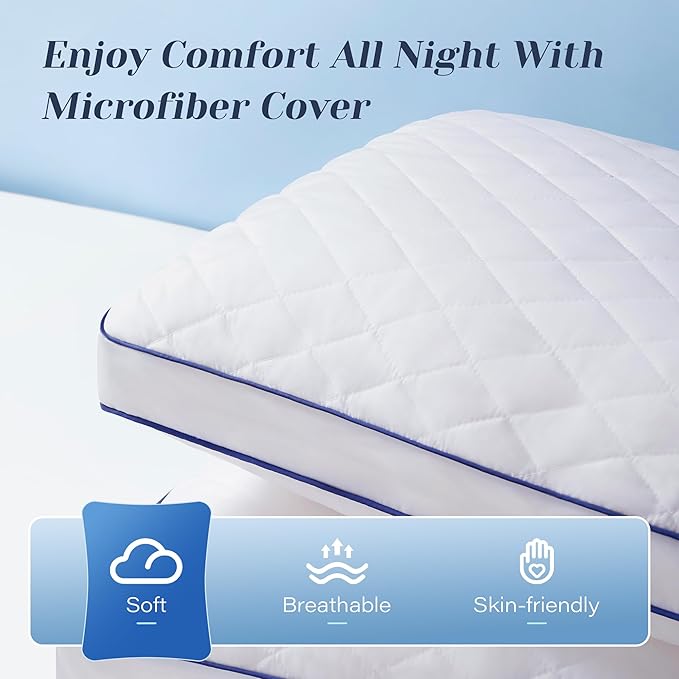 Shredded Memory Foam Pillows Standard Size Set of 2, Soft Bed Pillow for Side and Back Sleepers, Medium Firm Pillows 2 Pack with Gusset(20"x26")