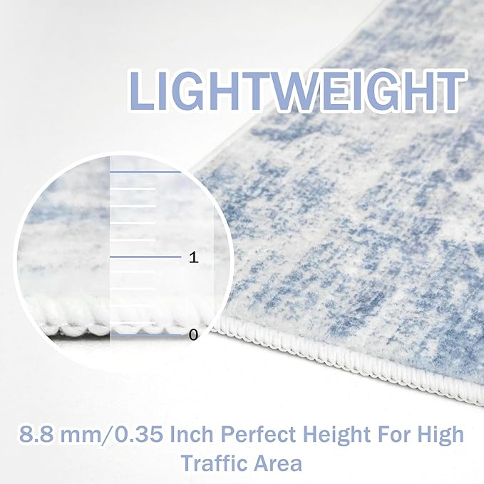 IOHOUZE Small Abstract Area Rug 2x3 Ft Entryway Rugs Washable Door Mat Indoor Entrance, Rubber Backed Throw Rugs, Printed Non Slip Floor Carpet for Foyer Front Door Sink, Light Blue White