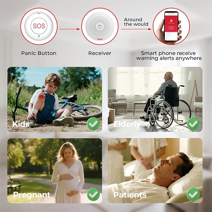 Hapippofa Caregiver Call Button Wireless Call Button for Elderly at Home,WiFi Panic Button,Life Alert Systems for Seniors No Monthly Fee (whiter2)