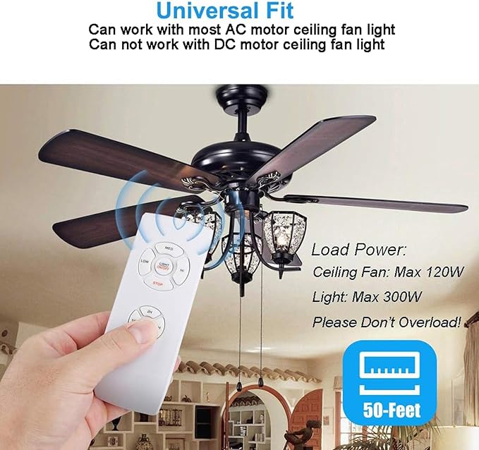 LPHUMEX 2 Pack Universal Ceiling Fan Remote Control Kits, 3-in-1 Fan Speed, Timing and Light Wireless Remote Control for Ceiling Fan Light, Fit for Hunter Minka-Aire Hampton Bay Honeywell and More