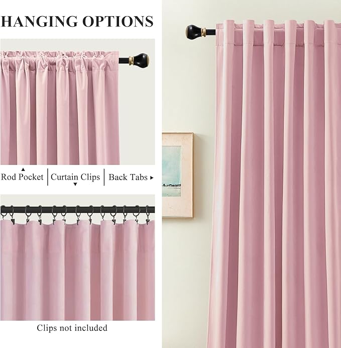 Baby Pink Velvet Curtains 84 Inches Long for Girls Bedroom, Luxury Room Darkening Thermal Insulated Blackout Curtain Window Drapes for Living Room Nursery, Back Tab Rod Pocket, W52 x L84, 2 Panels