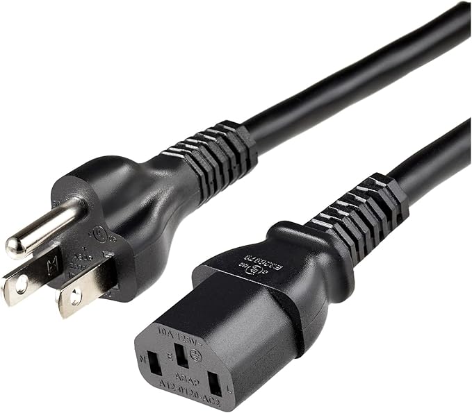 Amazon Basics PC Power Cord, 15 feet, AC Power Cord for Monitor, Computer, TV, 3 Prong, 18 AWG, 125 Volts, Black