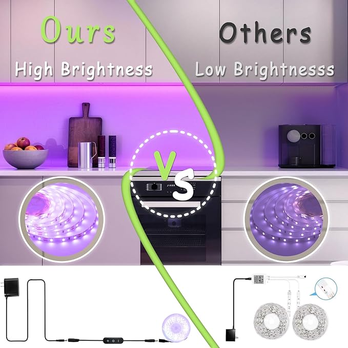 Aalnfe Purple Led Lights Strip for Bedroom Indoor Rope Lights Black Pagage Led Light Strip Kit Easy DIY Cuttable Tape Lights for Room Bathroom Living Room Kitchen Ceiling Wall Vanity Mirror Decor